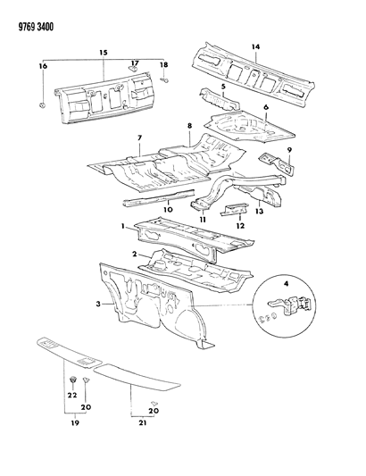 1989 Chrysler Conquest Floor Pan & Dash Panel Diagram