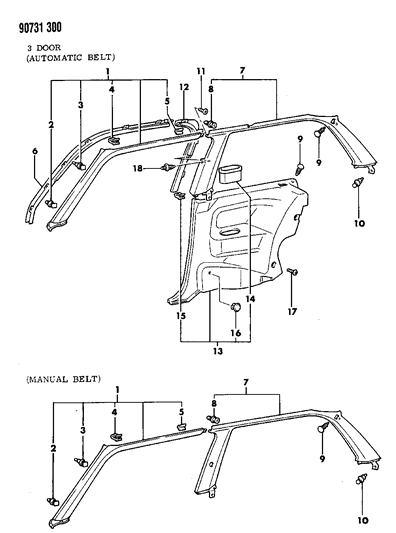 1990 Dodge Colt Clip, Heater Duct, Black Diagram for MB384532