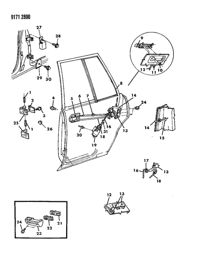 1989 Dodge Aries Door, Rear Shell, Handle & Control Diagram