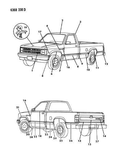 1987 Dodge Dakota Nameplate Clip Diagram for 6032559