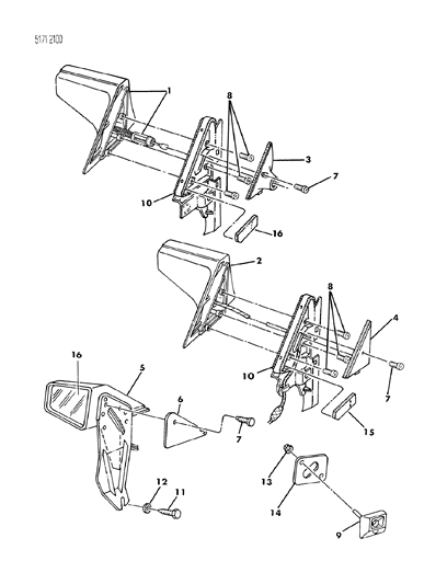 1985 Dodge 600 Mirror Outside, Black Diagram for 4318438
