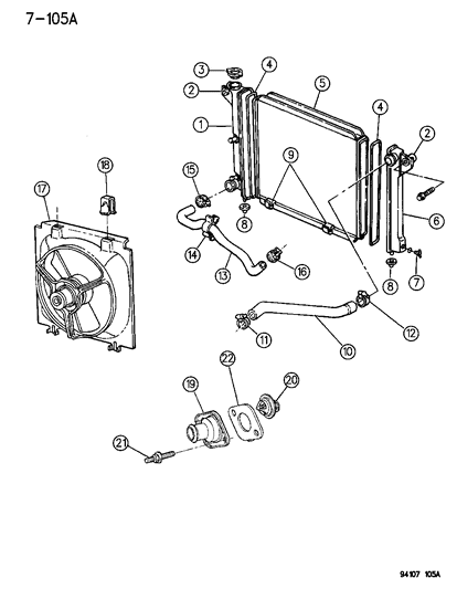 1994 Dodge Shadow Radiator & Related Parts Diagram 1 - Thumbnail