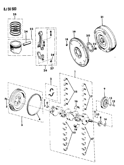 1987 Jeep Comanche Crankshaft & Piston Diagram 3 - Thumbnail