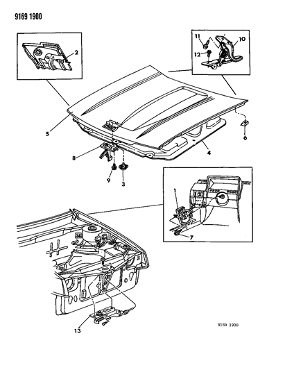 1989 Dodge Shadow Hood & Hood Release Diagram