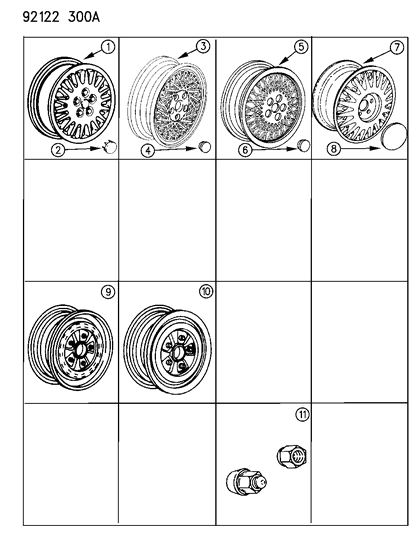 1992 Chrysler LeBaron GTC Wheels, Caps And Nuts Diagram