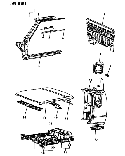 1987 Dodge Ram 50 Floor Pan & Sheet Metal Diagram