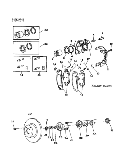 1988 Chrysler LeBaron Premium Brakes, Front Diagram