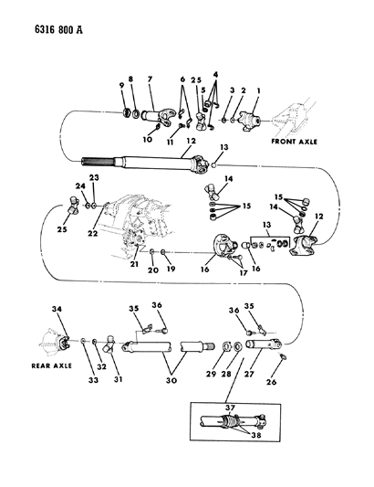 1987 Dodge D150 Propeller Shaft 2 Piece And Universal Joint Diagram 3 - Thumbnail