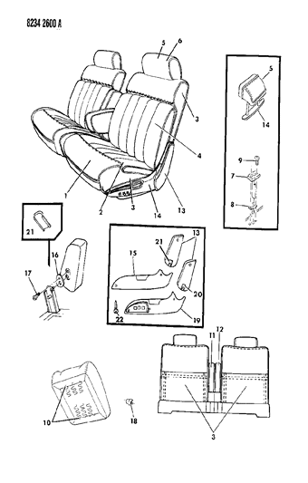 1988 Chrysler LeBaron Base Front Seat Diagram 1 - Thumbnail
