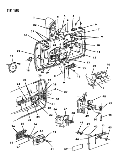 1989 Chrysler LeBaron GTC Door, Front Complete Less Weatherstrips And Runs Diagram