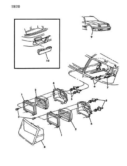 1985 Chrysler LeBaron GTS Lamps - Front Diagram 2 - Thumbnail