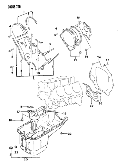 1990 Dodge Ram 50 Oil Pan & Timing Cover Diagram 2 - Thumbnail