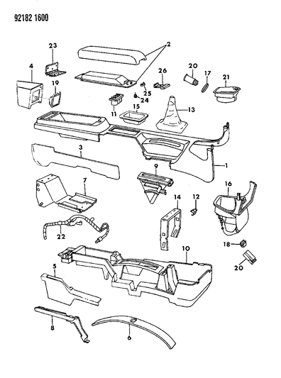 1992 Chrysler LeBaron GTC Console, Center Diagram
