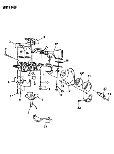 1990 Chrysler LeBaron Sedan Column, Steering, Upper And Lower With Tilt Diagram
