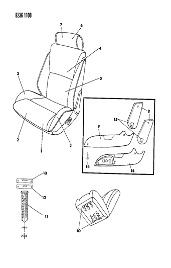 1988 Dodge Daytona Front Seat Diagram 2 - Thumbnail