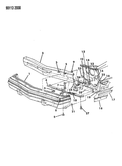1990 Chrysler New Yorker Base Model Fascia, Bumper Front Diagram 2 - Thumbnail