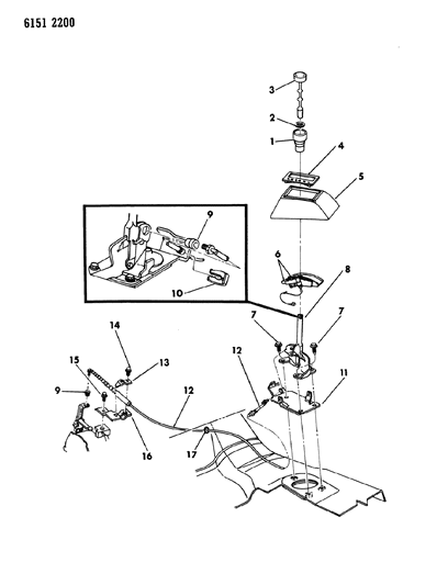 1986 Dodge Omni Controls, Gearshift, Floor Shaft Diagram