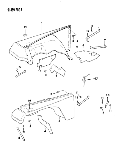 1991 Jeep Wrangler Splash Shield Diagram for 55010840