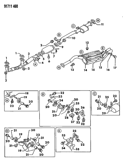 1991 Dodge Stealth Exhaust System Diagram 1 - Thumbnail