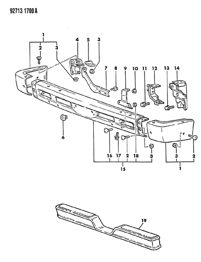 1992 Dodge Ram 50 Face Bar, Black, Front Diagram for MB598024
