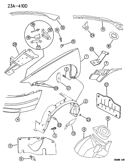 1996 Chrysler Concorde Fender Liner Diagram for 4624721