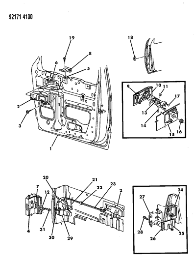 1992 Dodge Caravan Door, Front Shell, Hinges And Handles Diagram