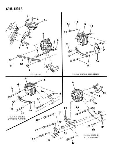 1987 Dodge D150 Alternator & Mounting Diagram 3 - Thumbnail