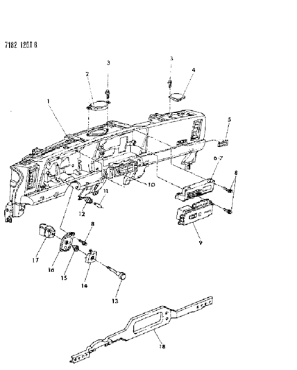 1987 Chrysler LeBaron Premium Instrument Panel Speakers, Switches & Controls Diagram
