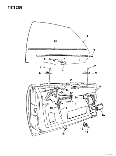 1991 Chrysler TC Maserati Door, Front Glass & Regulator Diagram