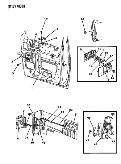 1991 Dodge Caravan Door, Front Shell, Hinges And Handles Diagram