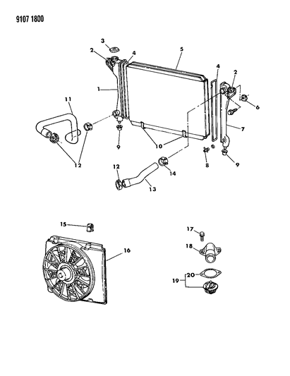 1989 Dodge Spirit Radiator & Related Parts Diagram 2 - Thumbnail