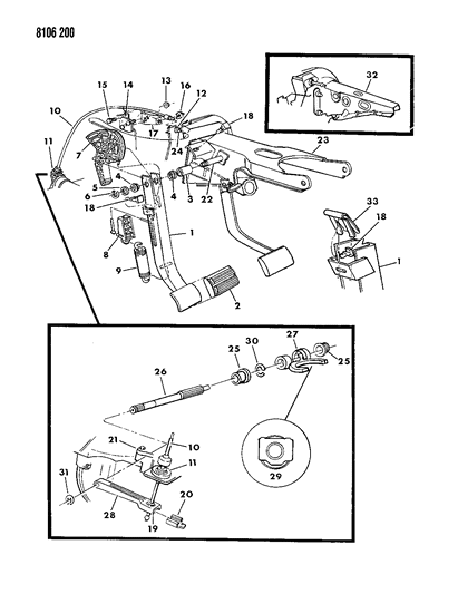 1988 Chrysler LeBaron Base Clutch Pedal & Linkage Diagram