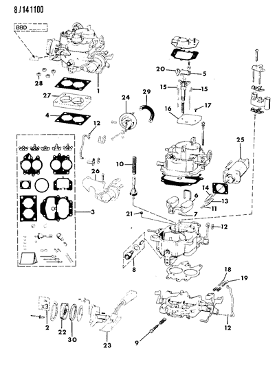 1990 Jeep Wrangler Carburetor & Component Parts Diagram 2 - Thumbnail