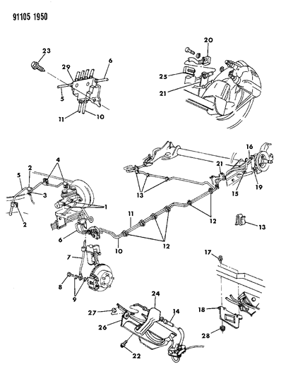 1991 Chrysler LeBaron Sedan Lines & Hoses, Brake Diagram 1 - Thumbnail