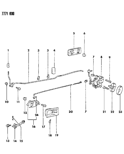 1987 Dodge Colt Door, Rear Handles Locks & Controls Diagram