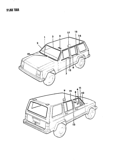 1993 Jeep Cherokee Molding Retainer Diagram for 55134797