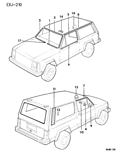 1994 Jeep Cherokee Mouldings - Upper Diagram 2 - Thumbnail