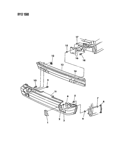 1988 Chrysler LeBaron Base Bumper, Rear Diagram 1 - Thumbnail