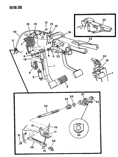 1990 Chrysler LeBaron GTC Clutch Pedal & Linkage Diagram