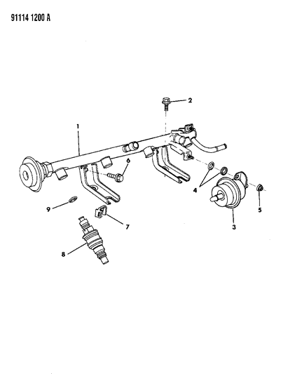1991 Dodge Shadow Fuel Rail & Related Parts Diagram 1 - Thumbnail