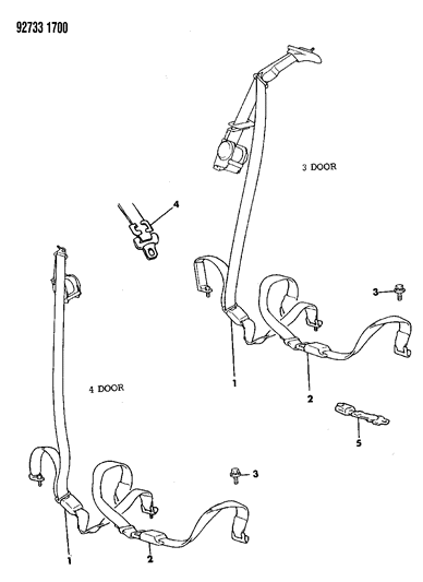1992 Dodge Colt Seat Belts - Rear Diagram 2 - Thumbnail