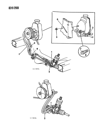 1989 Dodge Dakota Power Steering Pressure & Return Hoses Diagram