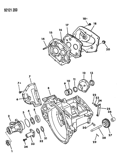 1992 Chrysler LeBaron GTC Case, Transaxle & Related Parts Diagram
