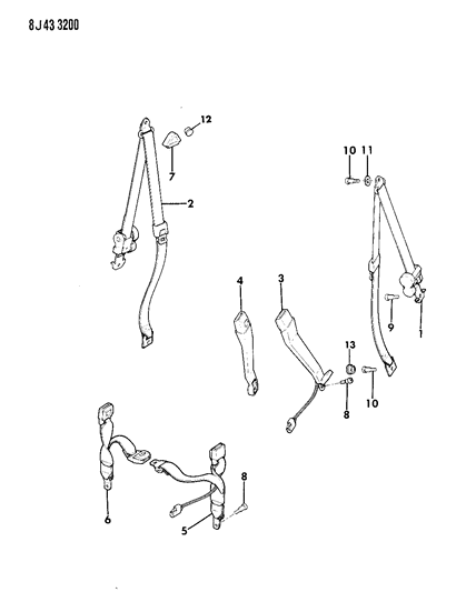 1990 Jeep Comanche Belt, Buckle And Tip, Left Inboard , (W/Bench Seat) Diagram for 5AF47JA8