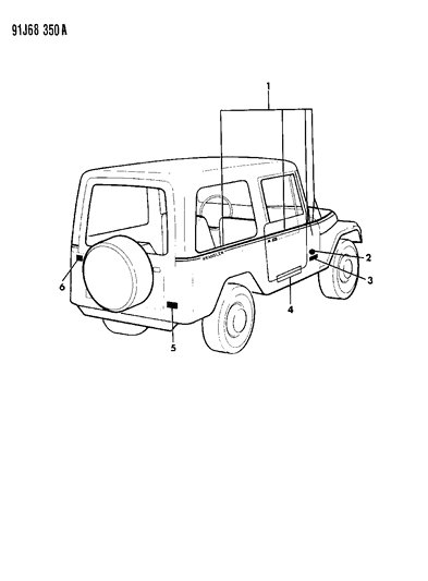 1992 Jeep Wrangler Decals, Bodyside And Rear Diagram 6 - Thumbnail