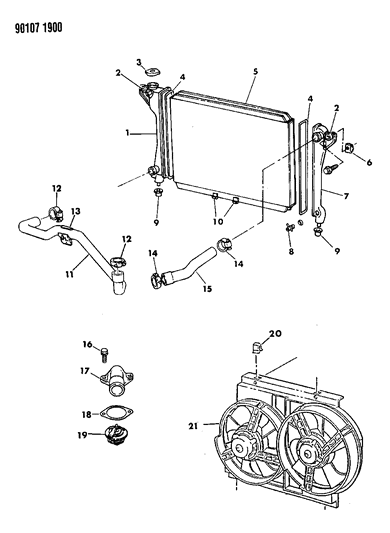 1990 Chrysler New Yorker Base Model Radiator & Related Parts Diagram 3 - Thumbnail