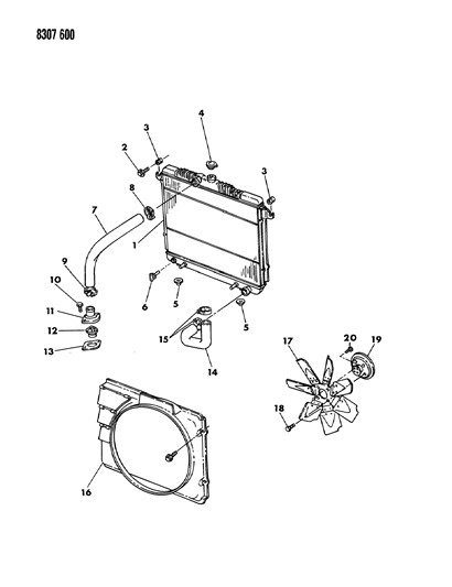 1989 Dodge Dakota Radiator & Related Parts Diagram 2 - Thumbnail