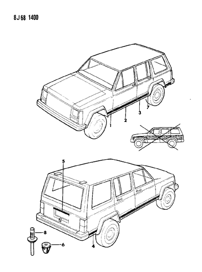 1987 Jeep Wagoneer Side Molding, Black, Driver Side Diagram for 5AJ53JXZ