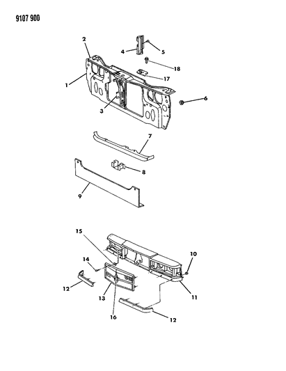 1989 Dodge Dynasty Header Panel Diagram for 4451970