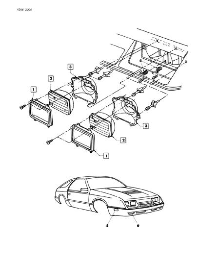 1984 Chrysler Laser Lamps - Front Diagram 2 - Thumbnail